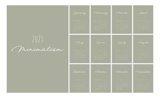 calendário 2023 estilo minimalista moderno. conjunto de calendário de mesa de 12 páginas. 2023 design de planejador de calendário mínimo para modelo de impressão. ilustração vetorial vetor