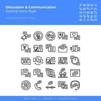 conjunto de ícones de discussão e comunicação. contém esses ícones, discussão, conferência, vídeo, debate, mediador. vetor