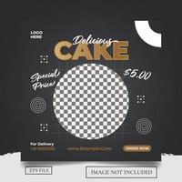 design de modelo de postagem de banner de mídia social de comida para promoção de bolo vetor