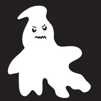 desenho de fantasma branco bonitinho de halloween em um fundo preto. ilustração em vetor elemento festa fantasma branco de halloween. vetor fantasma com uma cara assustadora