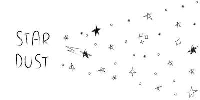 ilustração de cosmos doodle definido em estilo infantil, design clipart. poeira de estrela do espaço abstrato desenhado à mão. Preto e branco. vetor