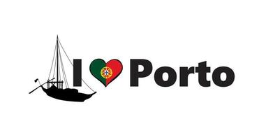 bandeira horizontal do porto da cidade de portugal. letras eu amo porto com bandeira nacional portuguesa, barco e coração de amor. modelo vetorial para seu projeto. vetor