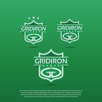 futebol americano, rugby, touchdown gridiron e lettering gg badge vector