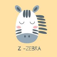 cara de zebra fofa. vetor ícone de cabeça de animal de safári infantil para arte de parede de berçário de bebê. poster de ilustração de animal africano de impressão de zebra para crianças, t-shirt, vestuário infantil, design de criança escandinavo simples de convite.