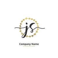 js manuscrito inicial e design de logotipo de assinatura com círculo. logotipo manuscrito de design bonito para moda, equipe, casamento, logotipo de luxo. vetor