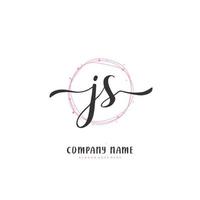 js manuscrito inicial e design de logotipo de assinatura com círculo. logotipo manuscrito de design bonito para moda, equipe, casamento, logotipo de luxo. vetor