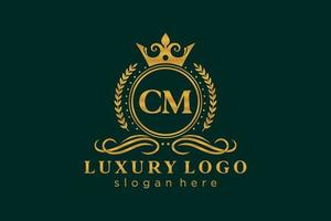 modelo de logotipo de luxo real de letra inicial cm em arte vetorial para restaurante, realeza, boutique, café, hotel, heráldica, joias, moda e outras ilustrações vetoriais. vetor