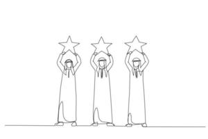 ilustração do empresário árabe segurando as grandes estrelas na cabeça. estilo de arte de linha contínua única vetor