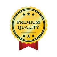 distintivo de qualidade premium de ouro com faixa vermelha, emblema de selo de luxo na cor gradiente dourada vetor