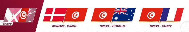 jogos do time de futebol da tunísia no grupo d do torneio internacional de futebol 2022. vetor