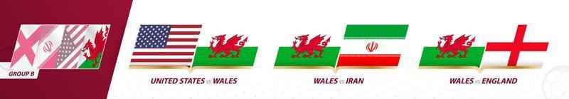 jogos do time de futebol do país de Gales no grupo b do torneio internacional de futebol 2022. vetor
