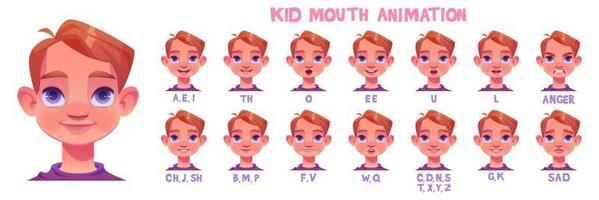 animação de boca de menino, expressão, pronúncia vetor