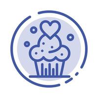 bolo cupcake muffins doces assados ícone de linha pontilhada azul vetor