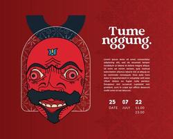 máscara tumenggung para dança tradicional na ilustração desenhada à mão da indonésia sudanesa vetor