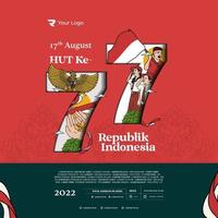 feliz dia da independência da indonésia ilustração vetorial desenhada à mão para postagem de mídia social vetor