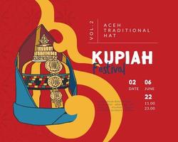 kupiah acehnese chapéu tradicional ilustração desenhada à mão cultura indonésia para inspiração de design de mídia social de pôster vetor