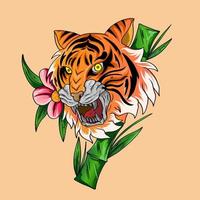 cabeça de besta de tigre com coleção de objetos selvagens com leopardo, tigre. ilustração para ícone, logotipo, adesivo, imprimível vetor