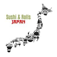 cartaz de mapa japonês vetorial para comida de sushi vetor