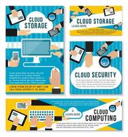 vetor cartazes de tecnologia de armazenamento em nuvem de internet