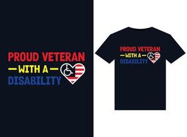 veterano orgulhoso com ilustrações de deficiência para design de camisetas prontas para impressão vetor
