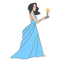 garota de ilustração em um vestido anda com uma vela vetor