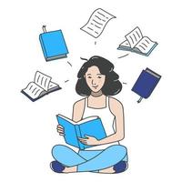 garota de ilustração estudando e lendo livros vetor