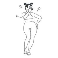 ilustração de contorno garota gorda tirando uma foto de seu corpo vetor