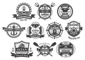 conjunto de ícones heráldicos marinhos náuticos vetoriais vetor