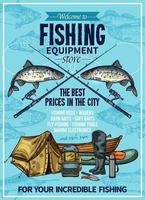 cartaz de equipamento de pesca esportiva de pescador vetorial vetor