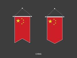 bandeira da china em várias formas, vetor de bandeirola de bandeira de futebol, ilustração vetorial.