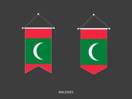 bandeira das maldivas em várias formas, vetor de bandeirola de bandeira de futebol, ilustração vetorial.