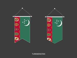 bandeira do turquemenistão em várias formas, vetor de bandeirola de bandeira de futebol, ilustração vetorial.