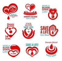 ícone do dia do doador de sangue para o projeto de caridade de saúde vetor