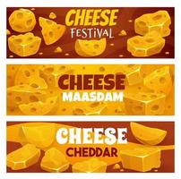 bandeiras de queijo maasdam, emmental e cheddar vetor