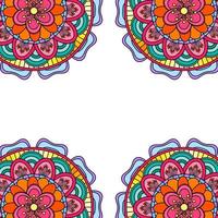 borda de mandala colorida isolada em um fundo branco, elemento boho étnico oriental, design floral árabe vintage, ilustração vetorial decorativo doodle indiano. vetor