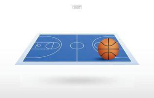 bola de basquete e fundo de quadra de basquete com padrão de quadra de linha. vista em perspectiva do fundo do campo de basquete. vetor. vetor