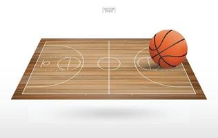 bola de basquete na área de quadra de basquete. com fundo de madeira. vetor. vetor