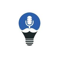 modelo de design de logotipo de vetor de bulbo de podcast forte. modelo de design de logotipo de podcast de cavalheiro. ícone de podcast de bigode.