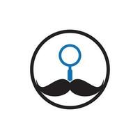 modelo de design de logotipo de bigode de pesquisa. bigode e lupa para um design de logotipo de espião detetive. vetor