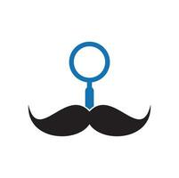 modelo de design de logotipo de bigode de pesquisa. bigode e lupa para um design de logotipo de espião detetive. vetor