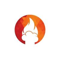 design de logotipo de vetor de chef quente. chapéu de chef com um ícone de vetor de chama.