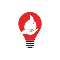 conceito de design de logotipo de vetor de conceito de forma de bulbo de cuidados de fogo. design de logotipo de ícone de mão e fogo.