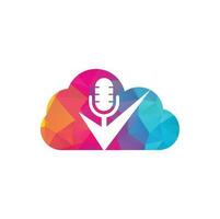 verifique o modelo de design de logotipo de vetor de nuvem de podcast. elemento de design de logotipo de ícone de verificação de podcast
