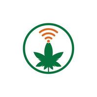 design de logotipo de vetor de cannabis wifi. símbolo ou ícone de cânhamo e sinal.