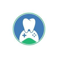 design de ícone do logotipo do jogo dental. design de logotipo vetorial de dente e console. vetor