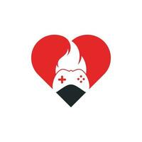 jogos fogo coração forma conceito logotipo ícone projeta vetor. game pad com fogo para logotipo de jogos vetor