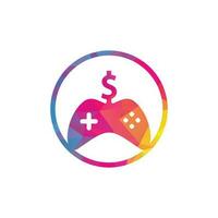 logotipo do jogo de dinheiro. design de logotipo criativo online de jogo de dinheiro joystick vetor