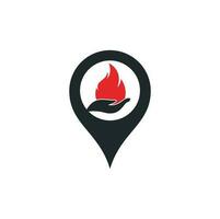 fogo cuidados gps forma conceito conceito de design de logotipo de vetor. design de logotipo de ícone de mão e fogo. vetor