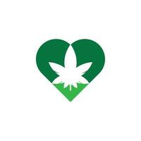 design de logotipo de conceito de coração de cannabis. ícone de vetor de logotipo de natureza de folha de cannabis