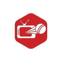 bola de críquete e design de logotipo de tv. ilustração de modelo de design de logotipo de símbolo de tv de críquete. vetor